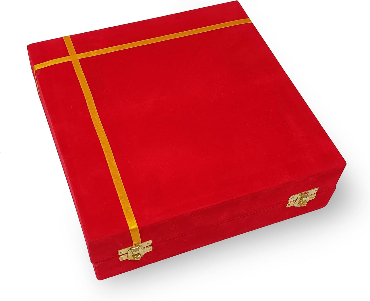 Pooja Thali Set Gold Plated with Red Gift Box Designed 22 cm Puja Plate Kalash Bowl Ghanti Spoon Dhup Dan Diya for Home Office Diwali Wedding Return Gift Items