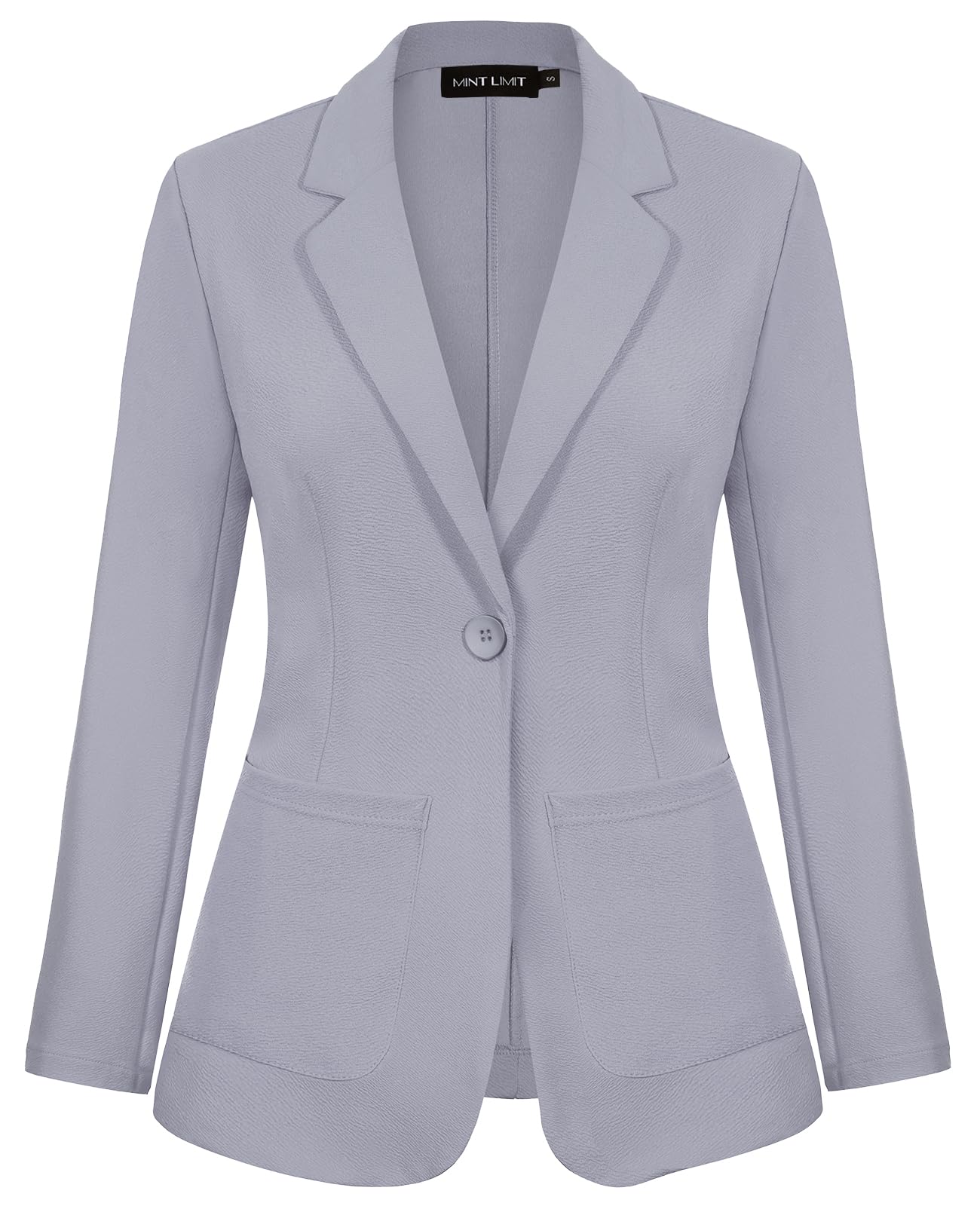MINTLIMIT Womens Light Grey Blazer Notched Lapel One Button Suit Jackets Long Sleeve Lightweight Pocketed Blazers for Bussiness
