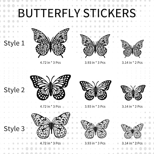 Miniatura 5 de 24 piezas de decoración de pared de mariposa 3D, 3 estilos y tamaños, perfectas para cumpleaños y fiestas, decoración de pared negra