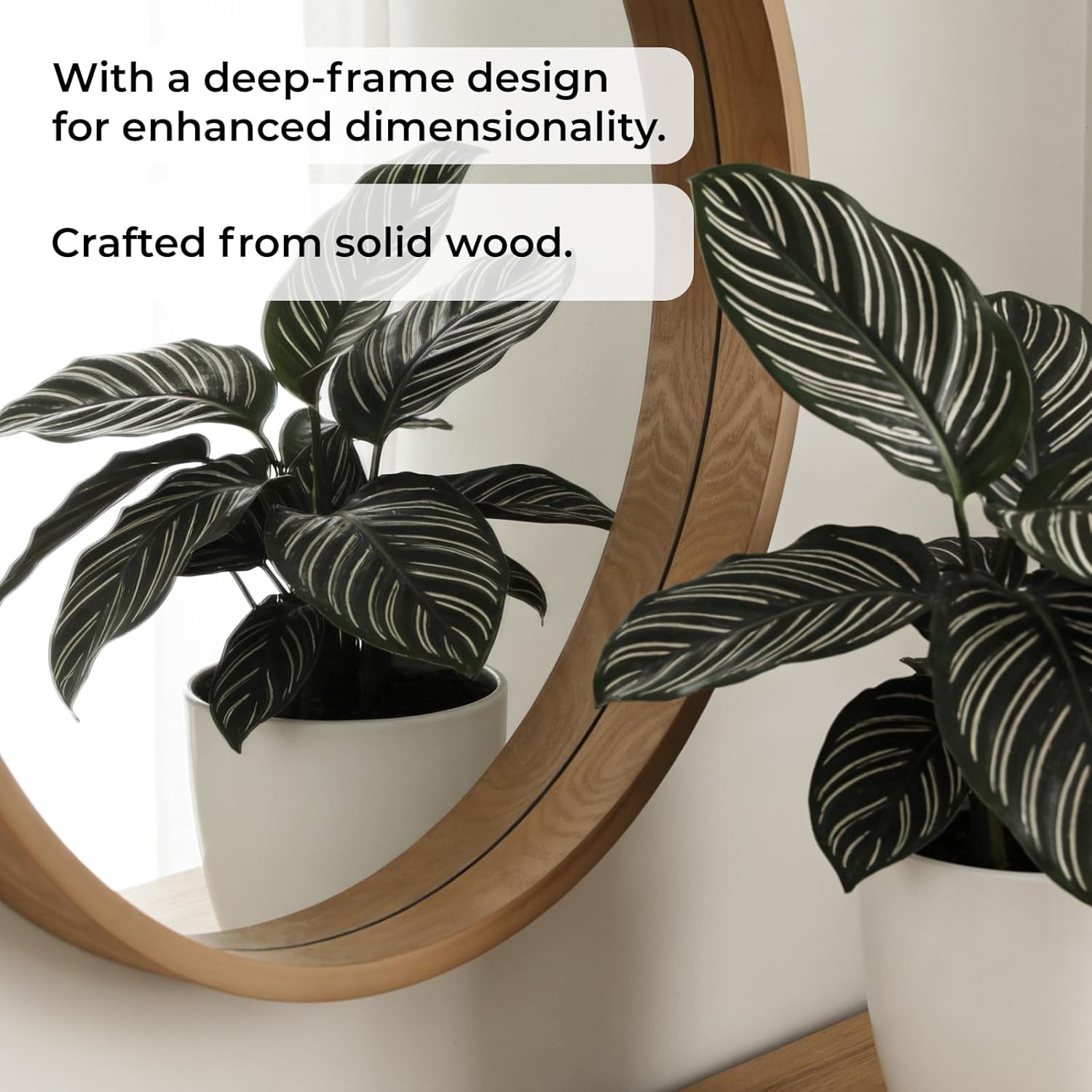 WallBeyond 24 Inch Natural Round Wood Mirror, Circle Wooden Frame Wall Mirror for Bathroom, Living Room, Bedroom, Entryway