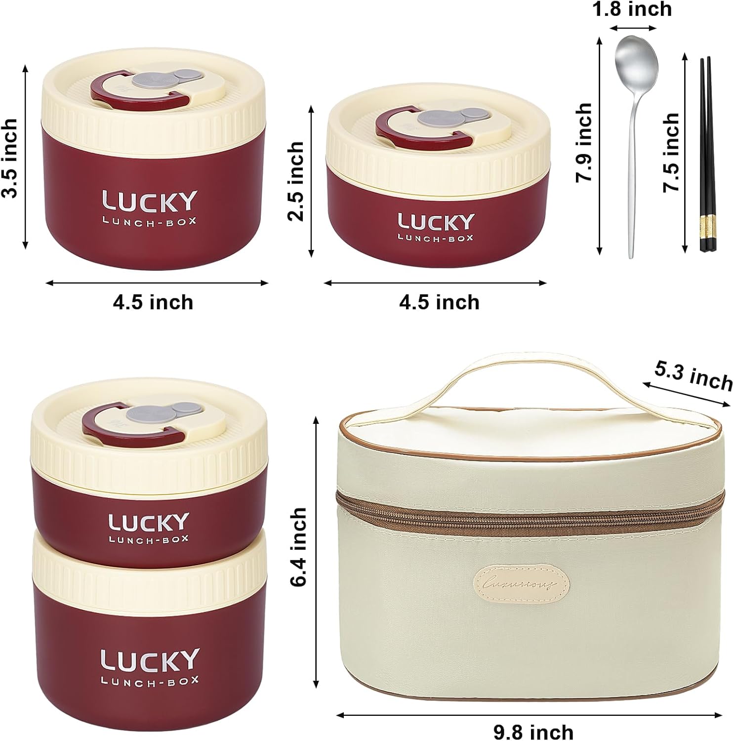 Stainless Steel Bento Box Adult Lunch Box, Bento box with Thermos,Portable Insulated Food Lunch Container Set, 4 Separate Stackable Lunch Container Microwave(Red)