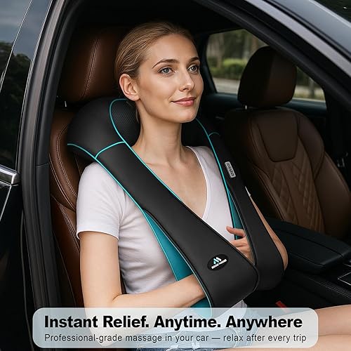 Vista 5 de Masajeador de hombros con calor para cuello y espalda, eléctrico, masaje para cuello, espalda, hombro, cintura, pie, masaje completo Shiatsu, regalo