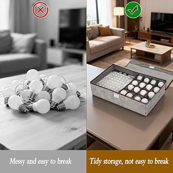2 Pcs Light Bulb Organizer Storage Box Ornament Light Bulb Storage with 17 Dividers Fits Various Standard Bulbs Dustproof Fabric Case for Home