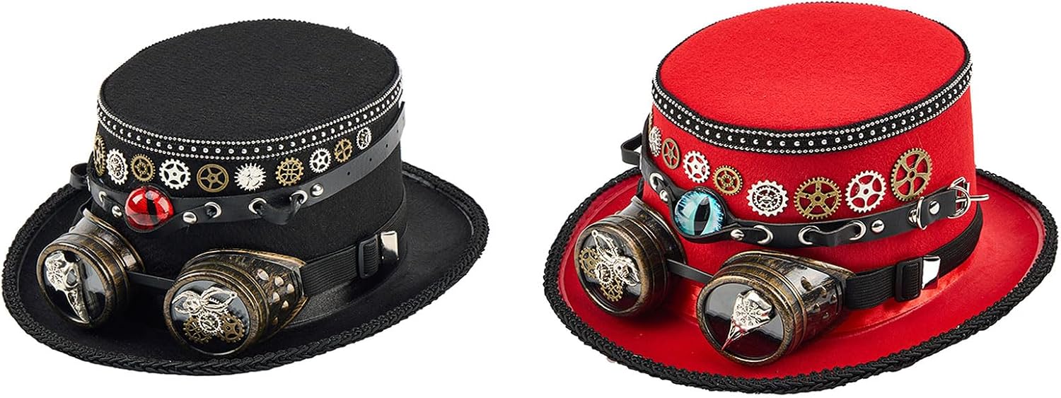 Industrial Age Fedoras Metal Gear Hat for Coser Dark Goggles for Costume Parties Halloween Event Photo Props Adjustable Party