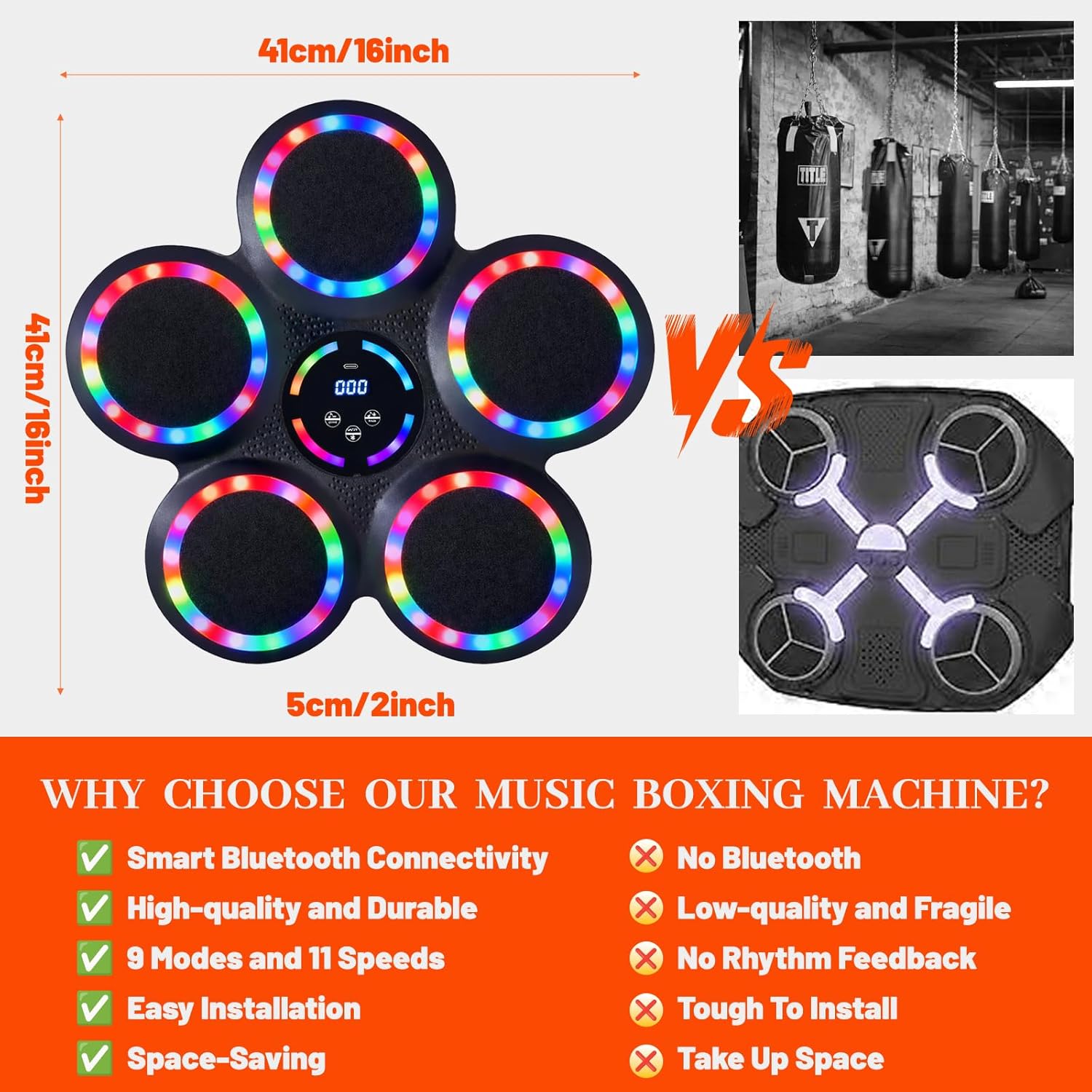 Music Boxing Machine, Smart Wall Mounted Music Punching Machine for Adults, Interactive Boxing Training Equipment with Gloves for Home, Office and Gym (RGB Light)