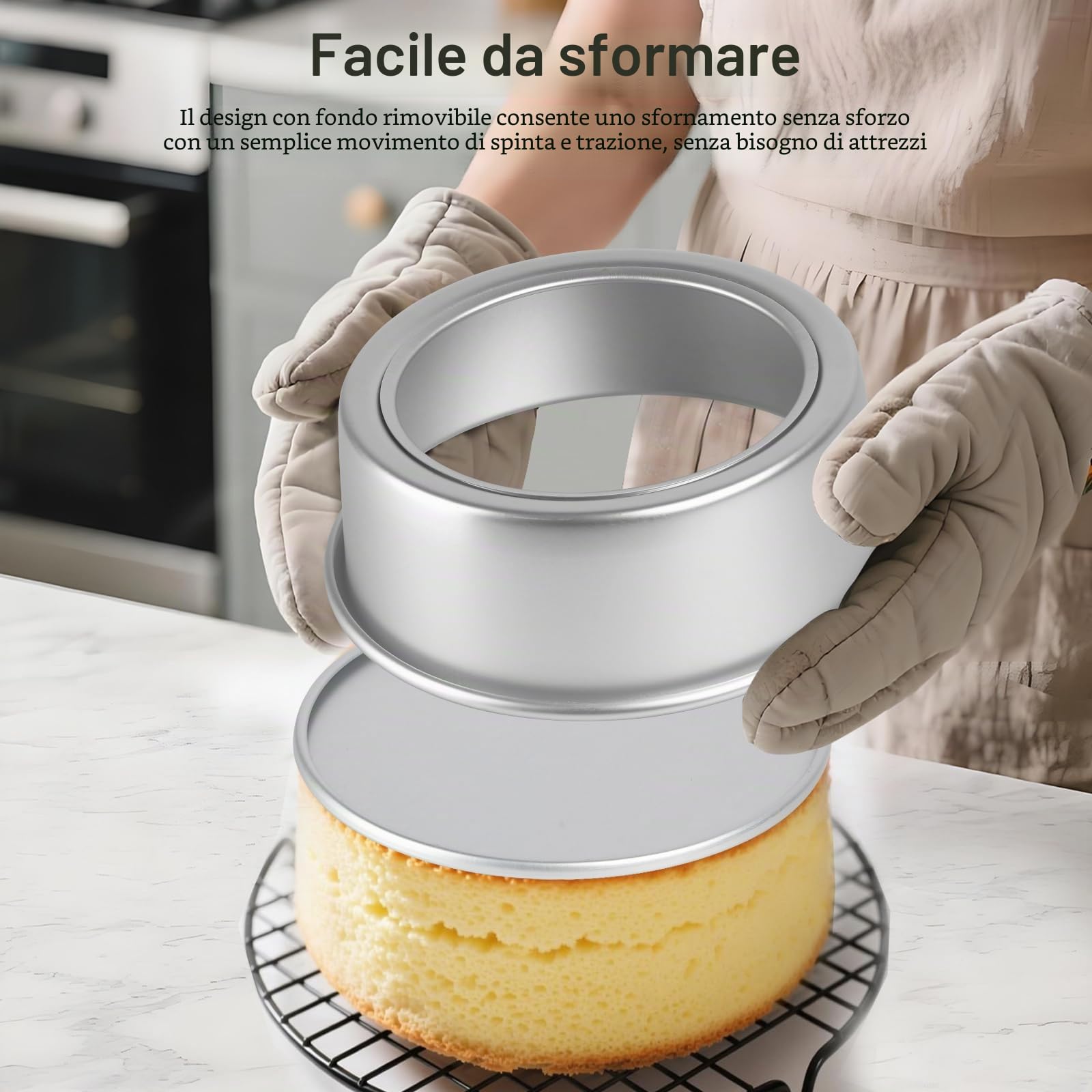 Tortiera rotonda per torta Ø 20 cm, Teglia da forno per torte in alluminio anodizzato con fondo rimovibile, Argento
