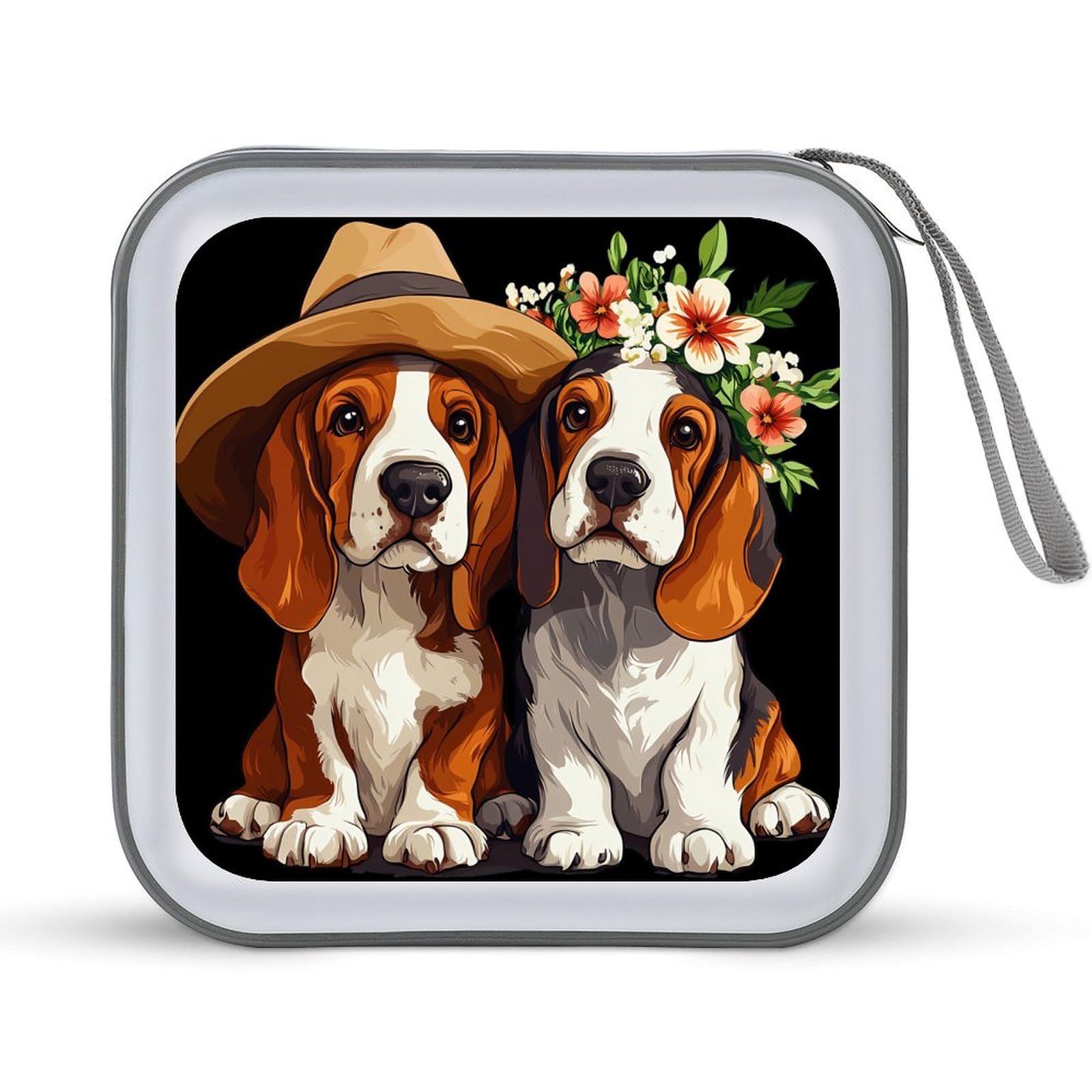 Basset Hounds CD Case Plastic DVD Case Holder Wallet Disc Storage Organizer for Car Travel