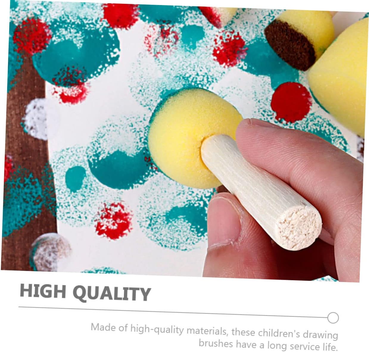 Housoutil 12 Pcs Wooden Handle Sponge Painting Stamps for Round Mushroom Head Sponge Brushes Durable DIY Drawing Tools for Watercolor Oil Paint Craft Projects and Varnishing