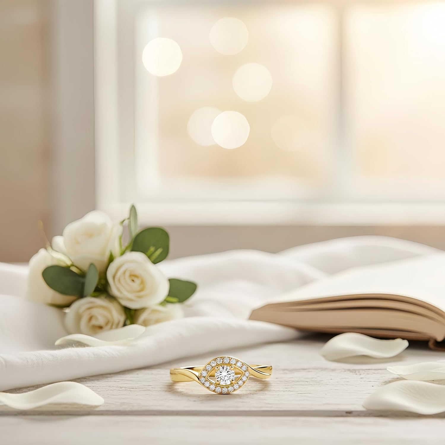 WSX 10K 14K 18K Gold Diamond Evil Eye Ring for Women 0.5 Carat Round Lab-Grown Diamond Twisted Band Lucky Guardian Rings Jewelry Gifts Size 4-16