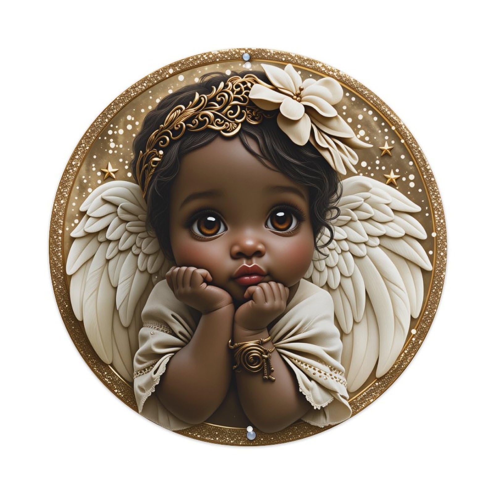 Angel Baby With Wings And Crown Round Tin Sign Vintage Style Metal Sign Home Bar Garden Wall Plaque Decor Metal Poster 8x8 Inch