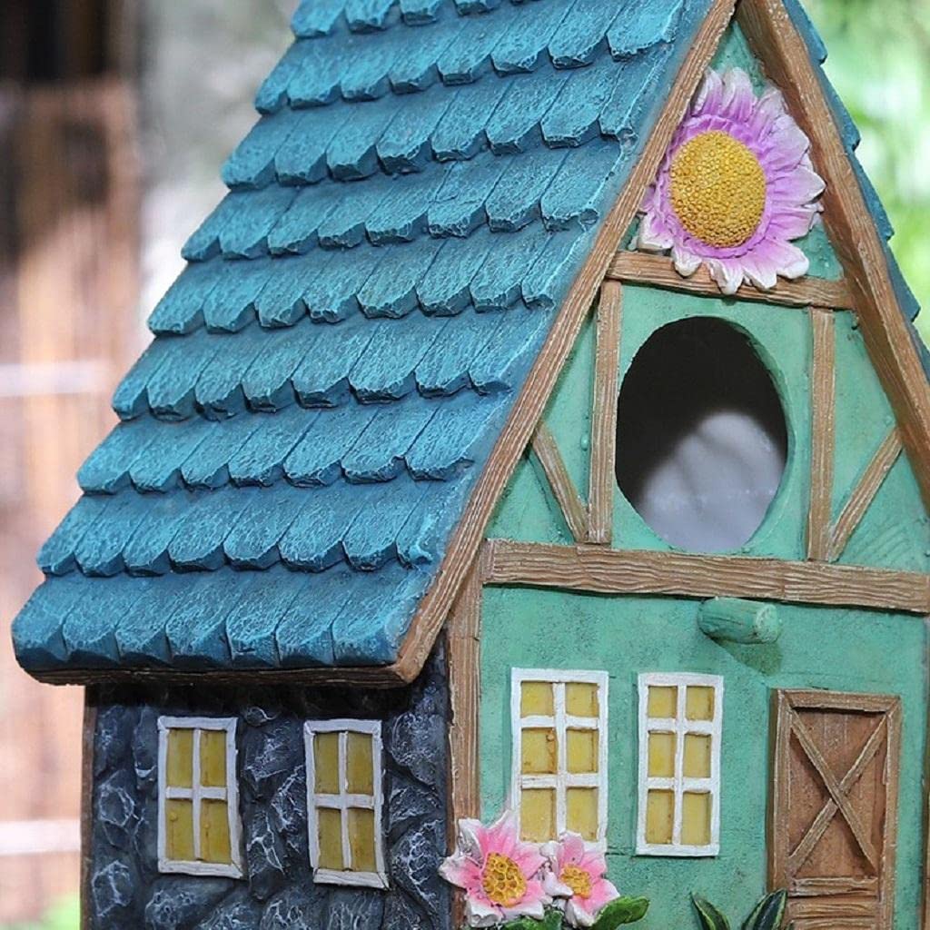 Casetta per Uccelli Uccellini Appesa Giardino Decorazione in Resina Stile Rustico con Lavorazione Adatta per Giardino Esterno Regalo