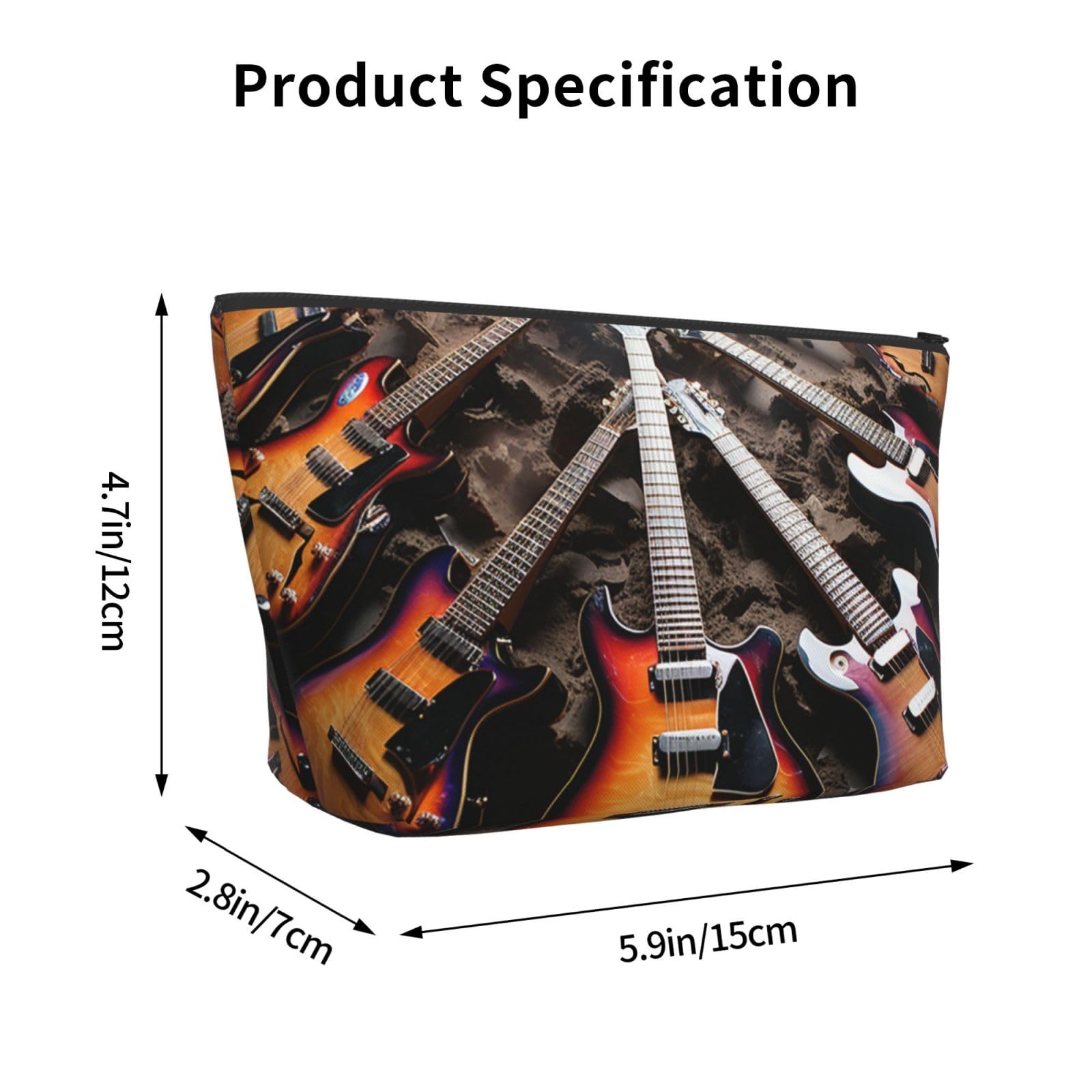 FJRFGbkJKN Cosmetic Bag Portable Makeup Bag Electric Guitar Music Toiletry Bag Large Capacity Zipper Pouch Waterproof Toiletry Pouch Makeup Organizer Case for Women Men