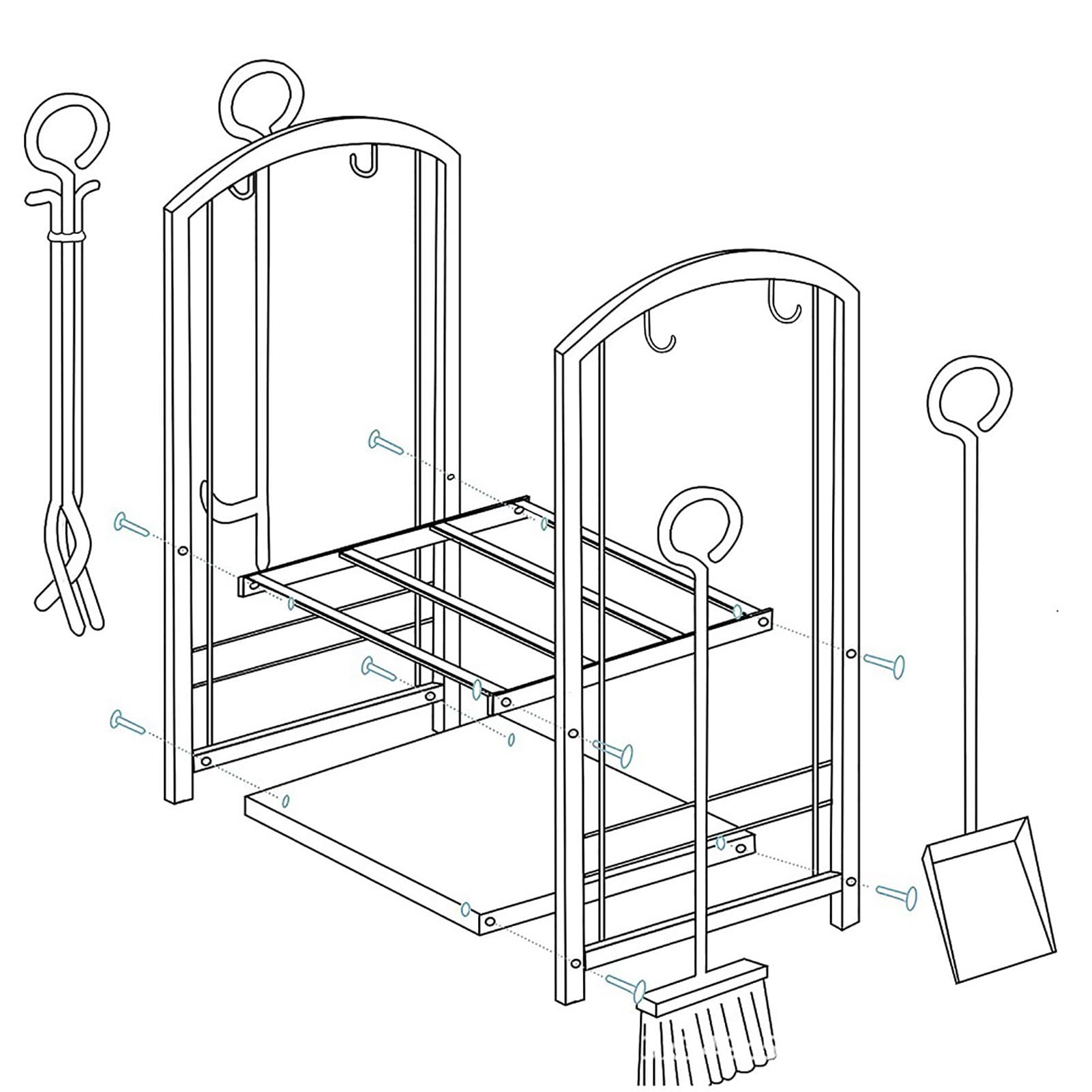 Support pour bois de chauffage avec 5 outils de cheminée – Porte-bûches, pince, brosse tisonnier et pelle pour le rangement et la niisation du bois de chauffage – Design élégant