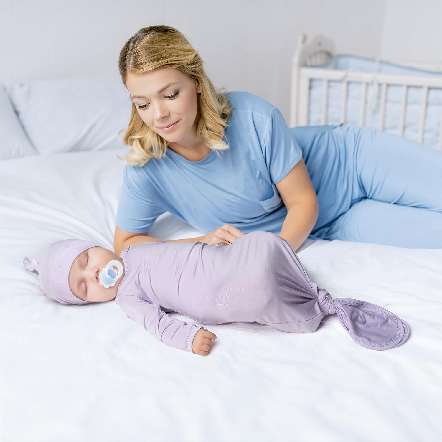 Newborn Baby Knotted Gown Clothes 0-3 Months, Infant Boy Girl Sleeper Outfits