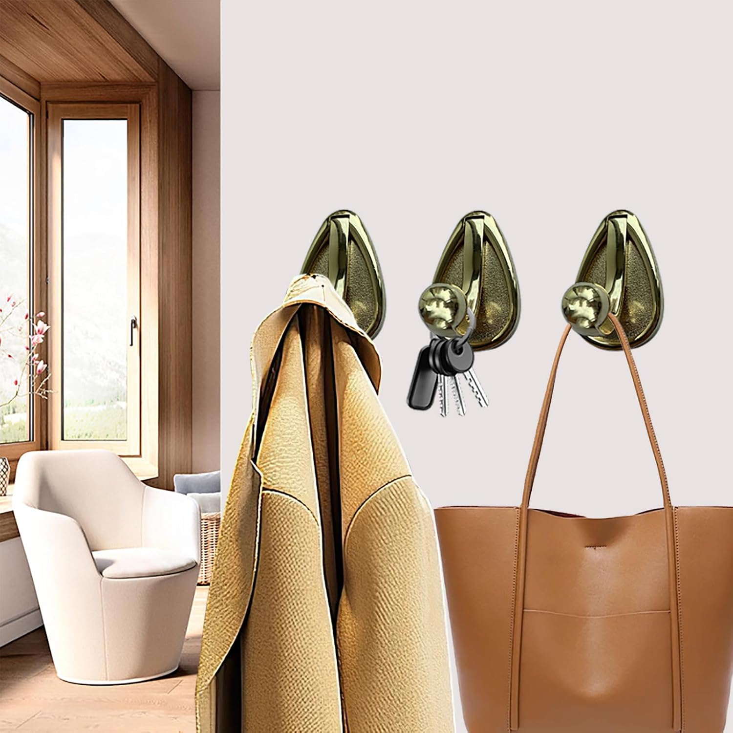 Wall Hooks for Hanging Towels Coats - 2 Pack Gold Coat Hooks Wall Mounted, 44lb Heavy Duty Bathroom Towel Hooks for Robe Backpack Keys Entryway