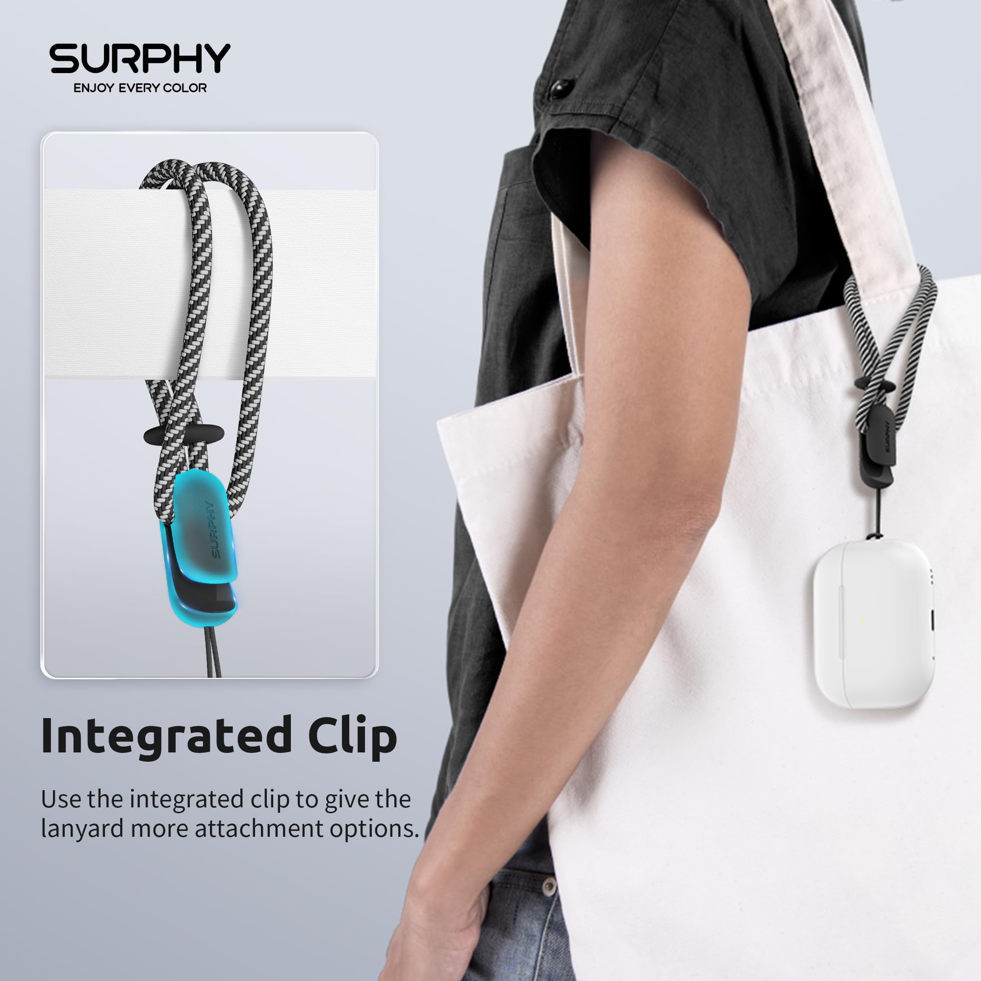 SURPHY Cordino per Cellulare,2 Pezzi Regolabili Universale Cordino,Compatibili con Custodia del Telefono per iPhone/Samsung/Xiaomi/Airpods e Molto Altro Ancora,24cm (Nero & Grigio)