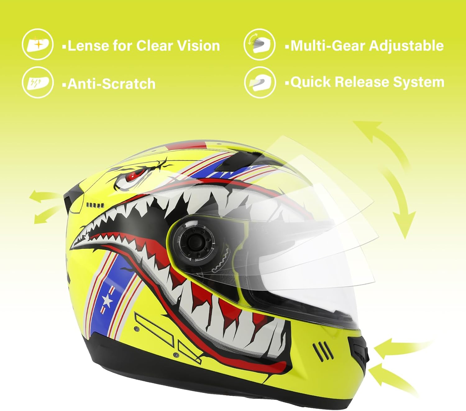XFMT DOT Youth Kids Motorcycle Full Face Helmet Street Dirt Bike ATV BMX Off-Road Helmet Shark Pattern