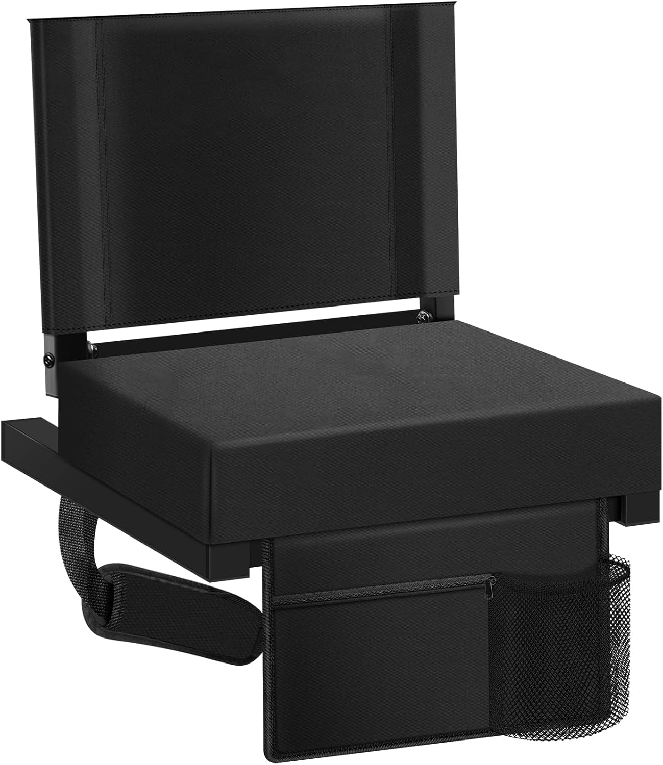 Portable Stadium Seat for Bleachers with Back Support, Folding Bleacher Chairs with Cushion Thick, Padded Bleacher Seats Includes Shoulder Strap, Stadium Chairs Includes Cup Holder - Black