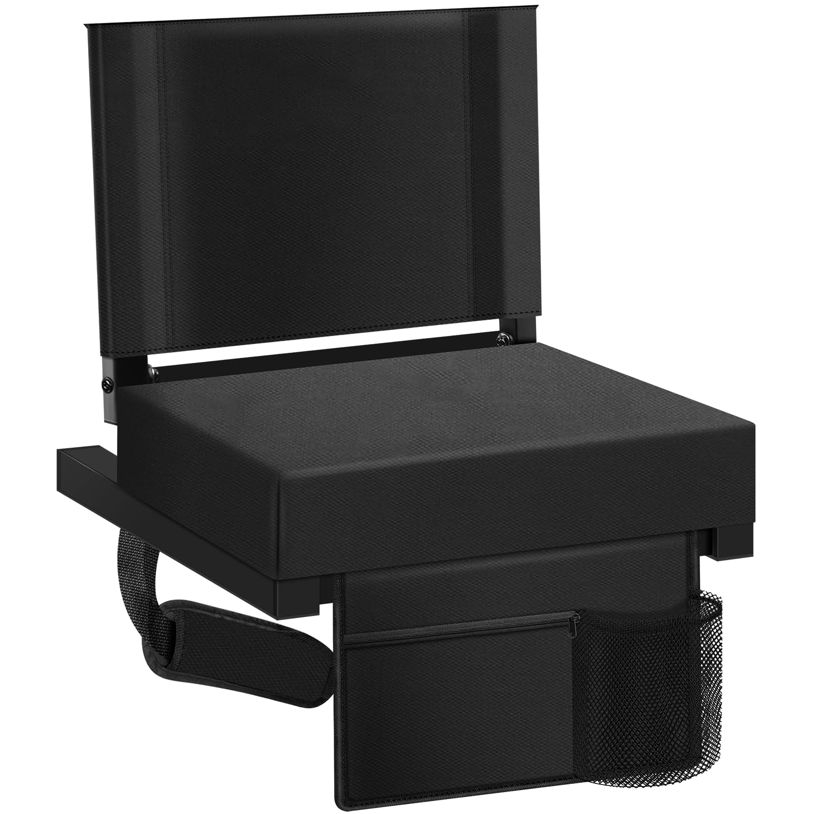 Portable Stadium Seat for Bleachers with Back Support, Folding Bleacher Chairs with Cushion Thick, Padded Bleacher Seats Includes Shoulder Strap, Stadium Chairs Includes Cup Holder - Black
