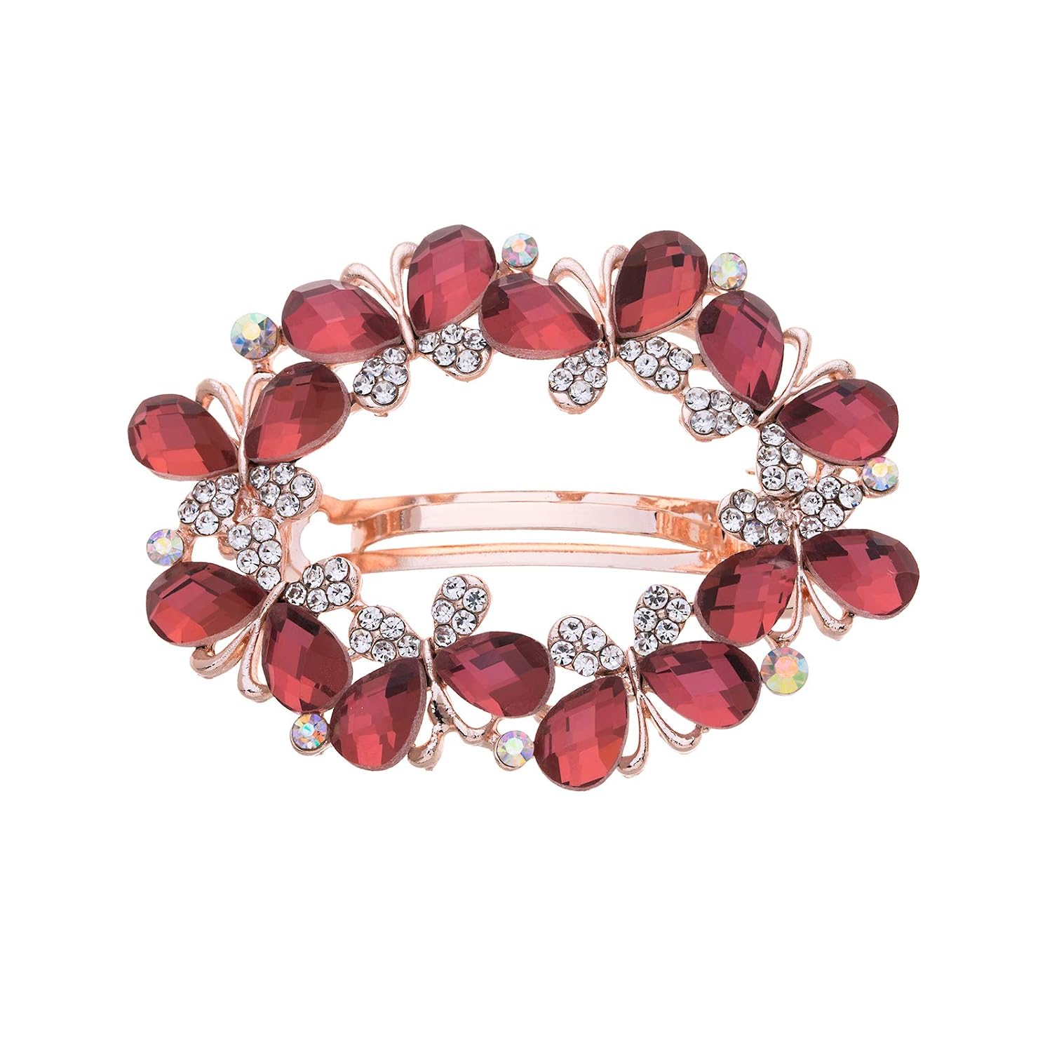 Elegant French Hair Barrette Jewelry Sparkly Rhinestone Crystal Hair Clips Hairpins for Bride Women Ponytail Holder (Red)