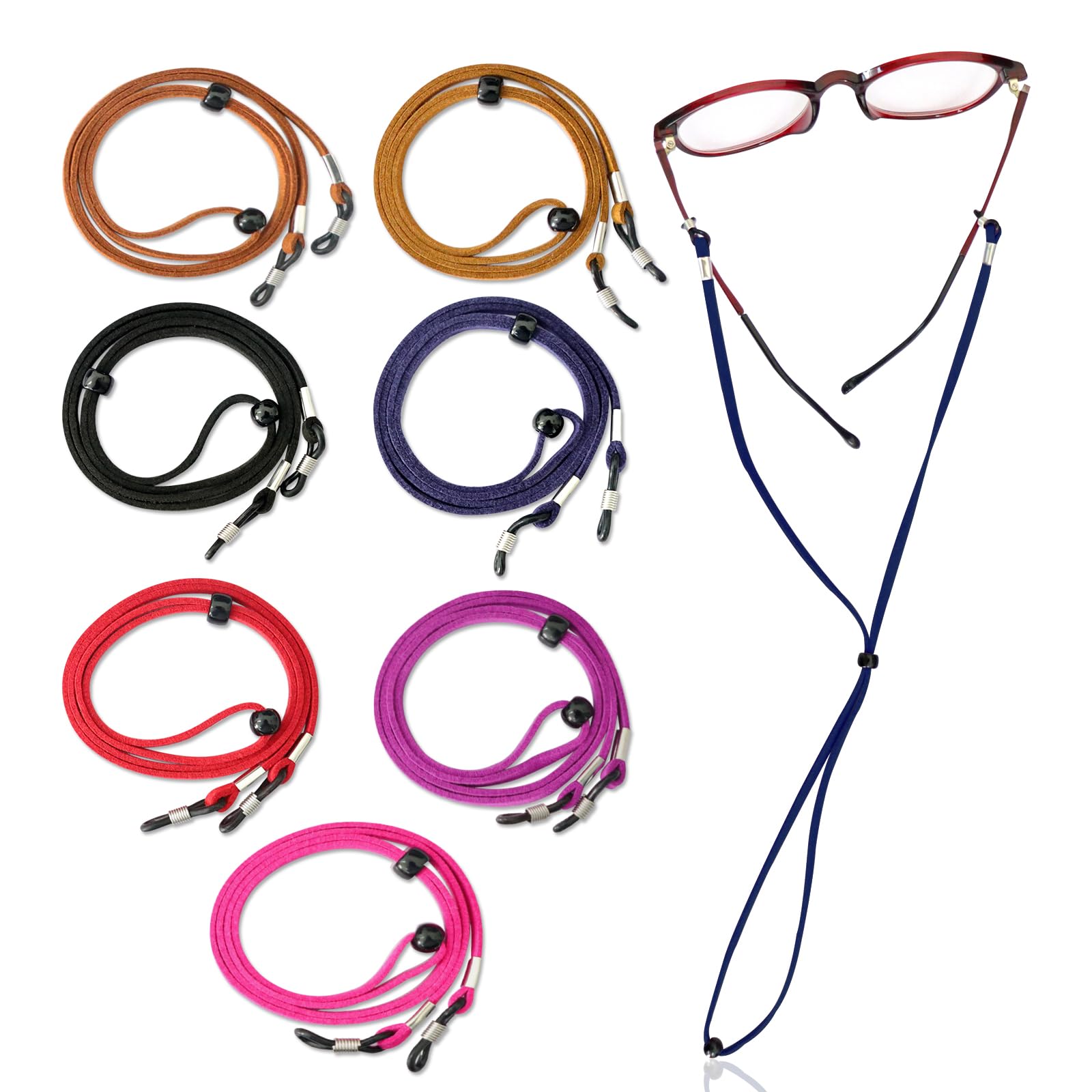 Hanyousheng Cordones para Gafas, 7 Piezas Cordón de Gafa, Cuero PU Correa de Gafa, Multicolore Cordón Universal para Gafas, Adecuado para Gafas y Gafas de Sol