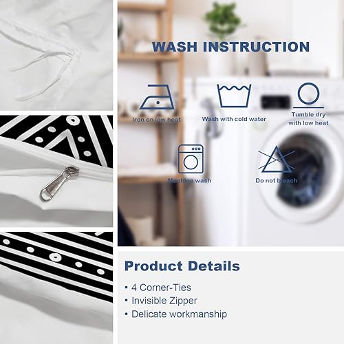 Miniatura 5 de Batmerry Juego de funda de edredón de 3 piezas con diseño geométrico tribal, tamaño Queen, suave, esponjoso, étnico, africano, rayas blancas, patrón