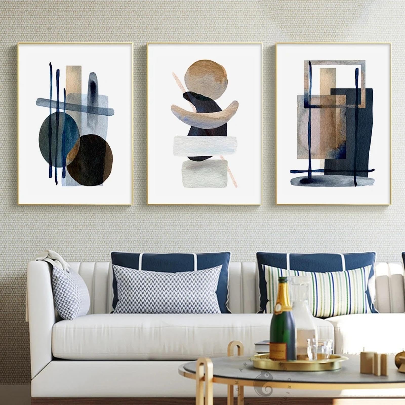 Lienzo geométrico azul y beige de 70x100cm minimalista sin marco 7
