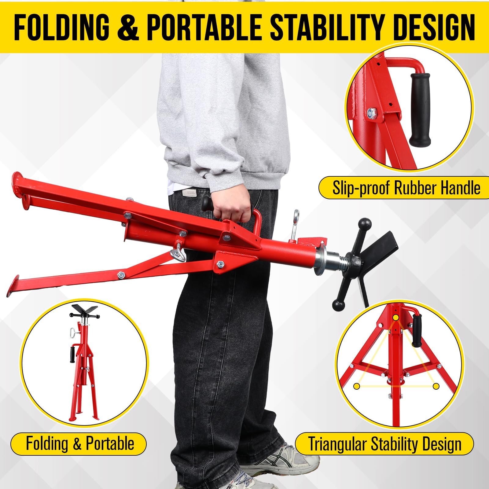Garvee Support de Tuyau V-Head Robuste rougeur – Hauteur réglable 71-132 cm – Capacité réelle 1134 kg (2500 LB) – Trépied Pliable en Acier pour Soudure et Filetage – Convient tuyaux 1/2''-12'' –