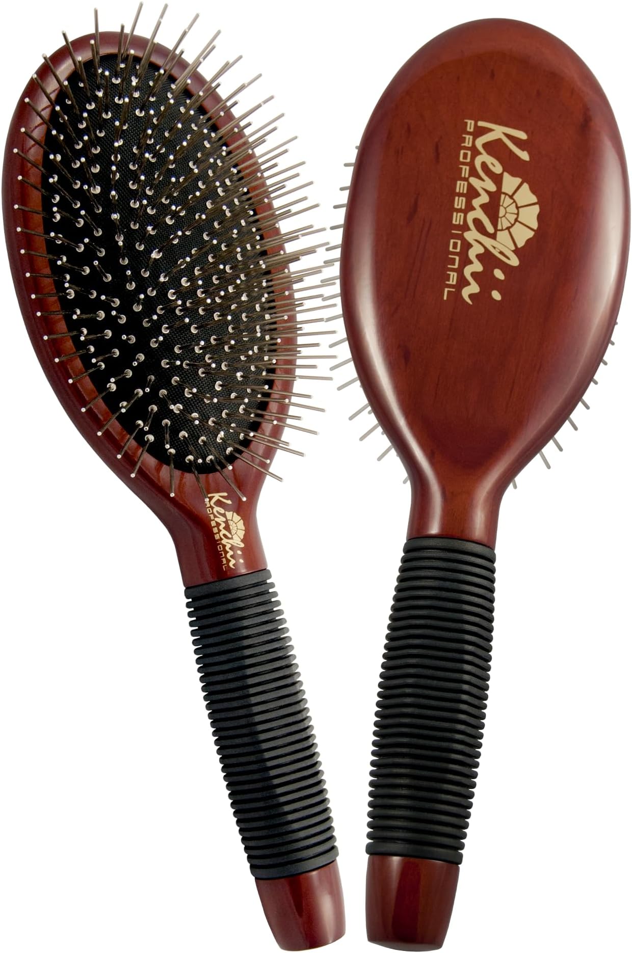 KenchiiPet Grooming Metal Pin Brush for Dogs and Cats, Size Large, Solid Wood Handle, Non Slip Grip, Detangling and Shedding Brush for Long or Short Haired Pets, All Hair Type