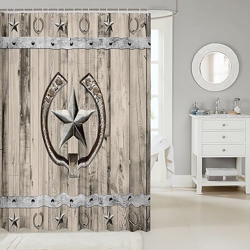 Miniatura 2 de Western Texas - Cortina de baño de 72 pulgadas de ancho x 72 pulgadas de largo, cortina de ducha rústica con estrellas de granja de herradura,