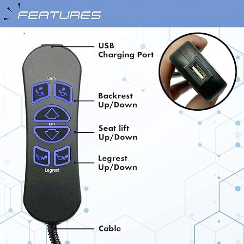 Miniatura 4 de Controlador de teléfono remoto de 6 botones y 5 pines con control manual USB para sillas elevadoras Catnapper reclinables eléctricos