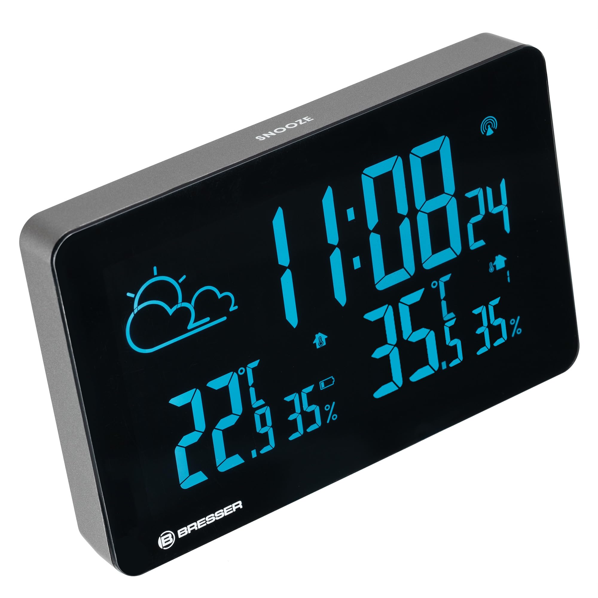 Bresser Funkwetterstation mit Farbwechsel, 256 Displayfarben, Wettervorhersage, Thermo-Hygrosensor, Frostwarnung, DCF-Uhrzeit, für Zuhause und Büro