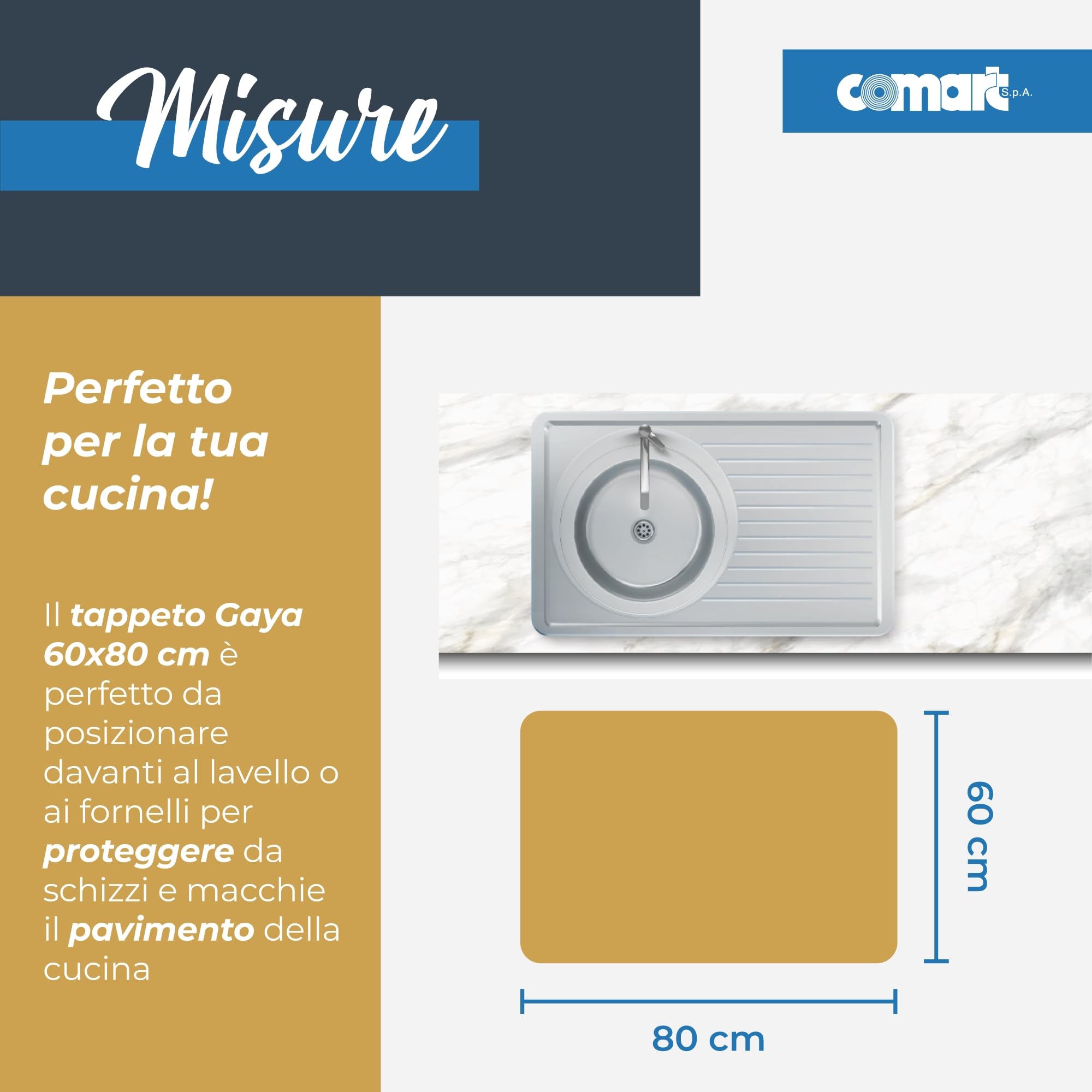 Comart - Alfombra Cocina Gaya - Absorbente - 60x80 - Gajos de Colores