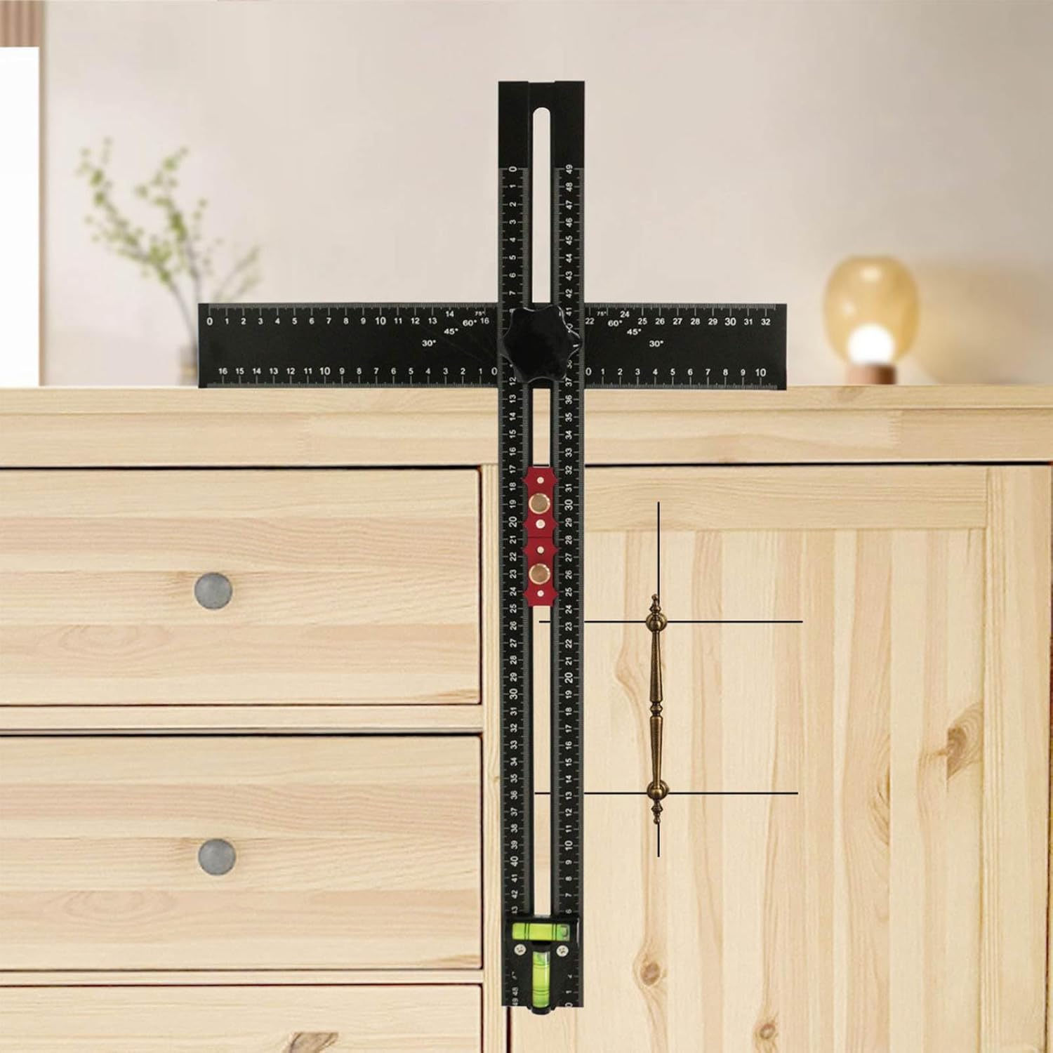 T Square Black Aluminum Alloy 54cm with Bubble Level Adjustable Multi Angle Measuring Tool for Woodworking