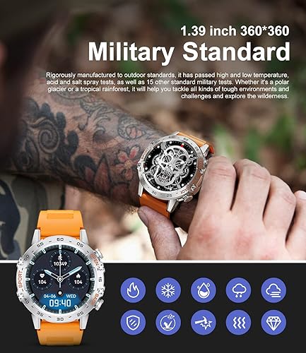 Miniatura 5 de SUNKTA Reloj inteligente militar para hombre (respuestahacer llamadas), pantalla táctil HD de 1.32 pulgadas, reloj de fitness impermeable 5ATM con
