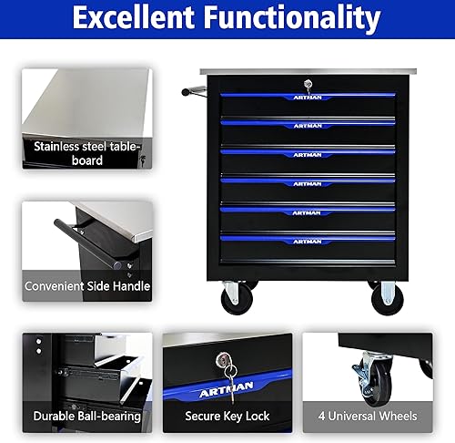 Miniatura 99 de Larmliss Carro de herramientas rodante de 5 cajones, caja de herramientas rodante sobre ruedas, organizador de almacenamiento de herramientas