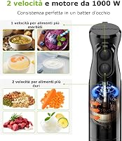 Bonsenkitchen HB3201 blender vertical din oțel inoxidabil 1000 W, 2 viteze, negru, pentru piureuri de bebeluși și supe 3