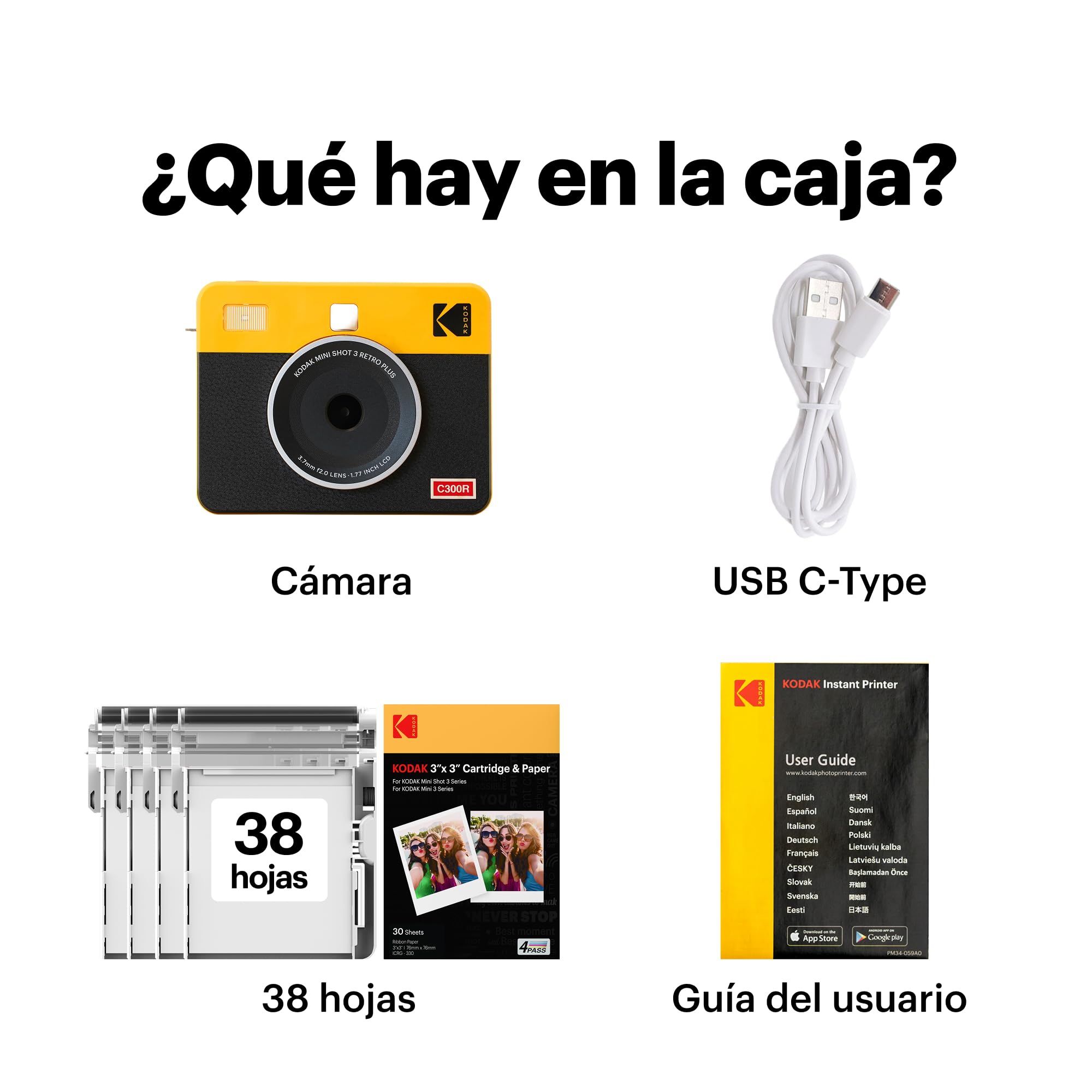 KODAK Mini Shot 3 Retro Cámara Digital Instantánea & Impresora Fotográfica 2-en-1 7,6 x 7,6 cm, 38 Hojas, Cámara Portátil con Impresión, Impresora Bluetooth iOS & Android, Sublimación 4PASS, Blanca