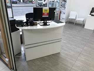 MAGIC KITCHENS WHITE GLOSS RECEPTION DESK WITH STORAGE AND DRAWERS,CURVED DESK - KIDNEY SHAPE