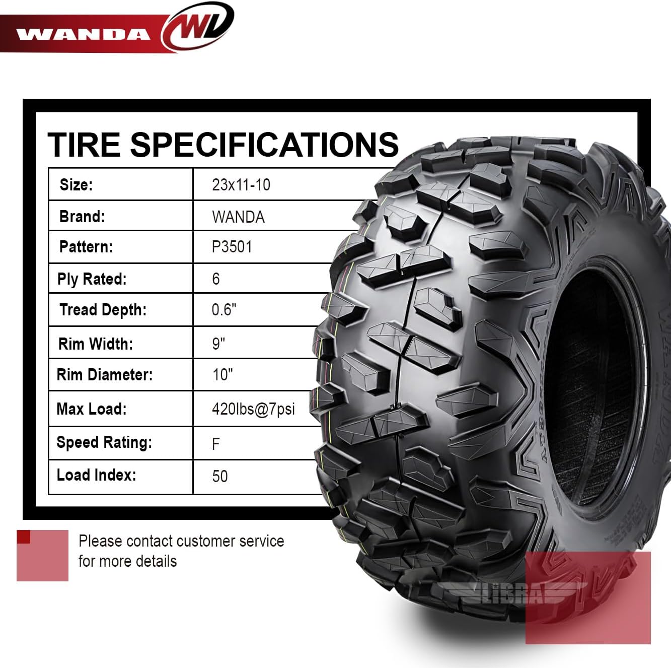 WANDA Set 2 UTV ATV Tires 23x11-10 6PR Fit for 01-08 Kawasaki MULE 3000/3010