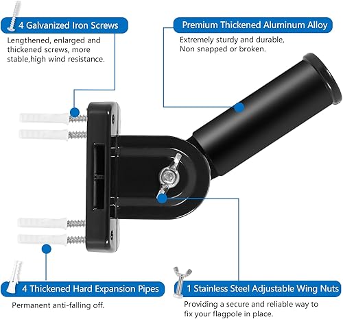 Miniatura 3 de Soporte ajustable para mástil de bandera, soporte para poste de bandera para exterior de la casa, aluminio resistente, soporte de montaje de poste
