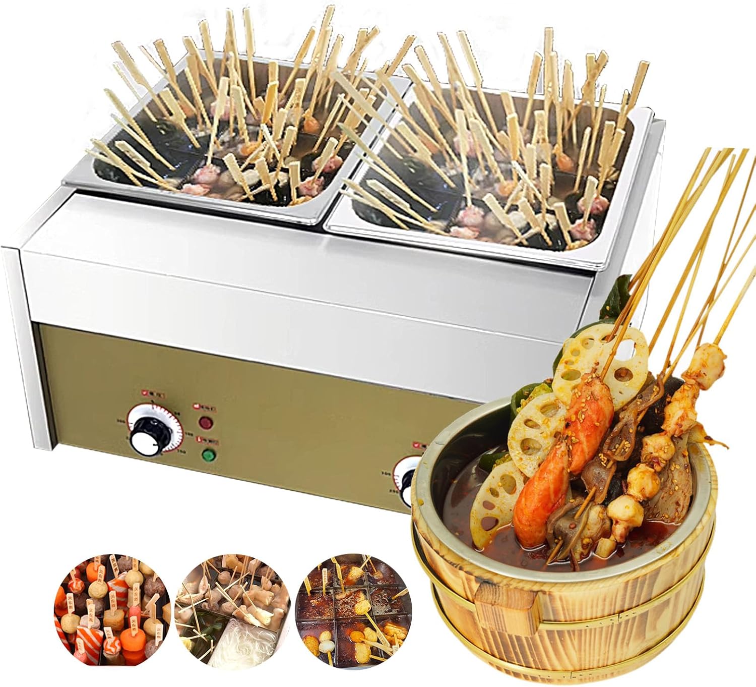 Stainless Steel 18-Compartment Oden Cooker Pot, Double Cylinder, 110V 2.4KW, 16A Plug, 21.85x16.93x10.24inch, Commercial & Home Use, Japanese Fish Cake Soup Warmer, Food Warmer