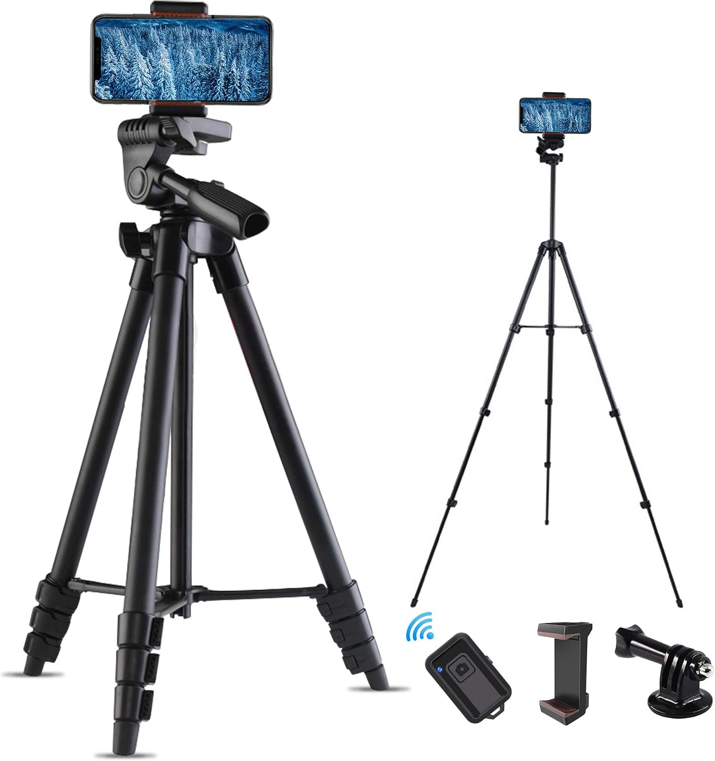 Cell Phone Tripod, SUMCOO 53" Aluminum Lightweight Portable Tripod Stand with Universal Phone Holder & Remoter Shutter, Compatible with iPhone/Android Phone and Camera