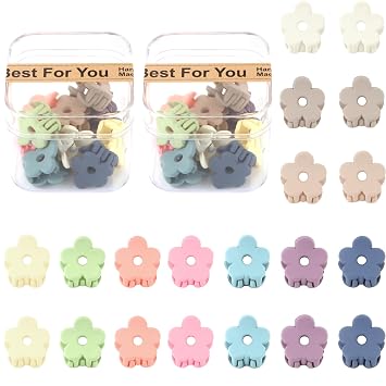 YISSION 20Pcs Mini Flower Hair Claw Clips with Box - Colorful Cute Hair Accessories for Girls & Women 10 Colors