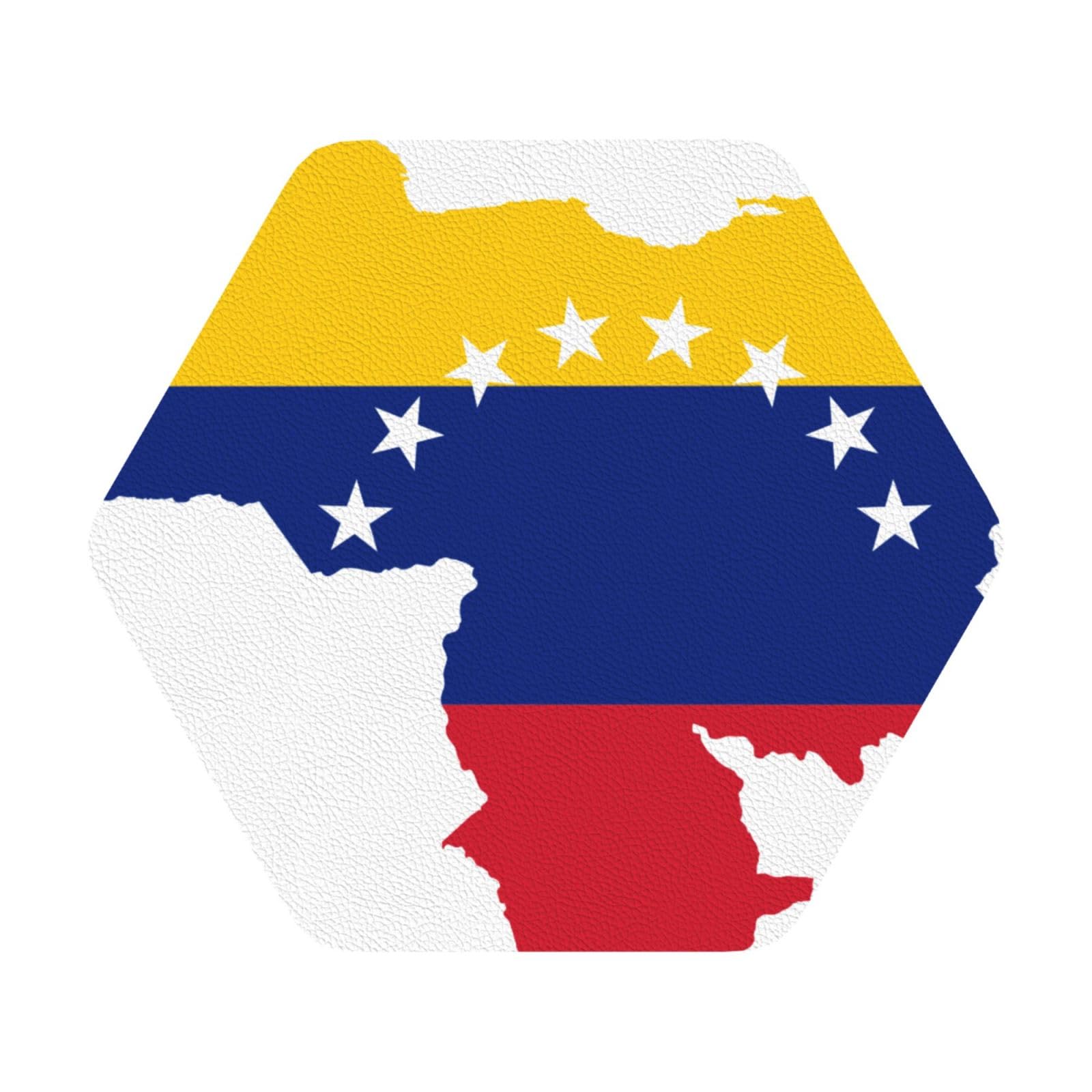 venezuela flag PU Leather Coasters Set of 6 Hexagon Drink Coasters