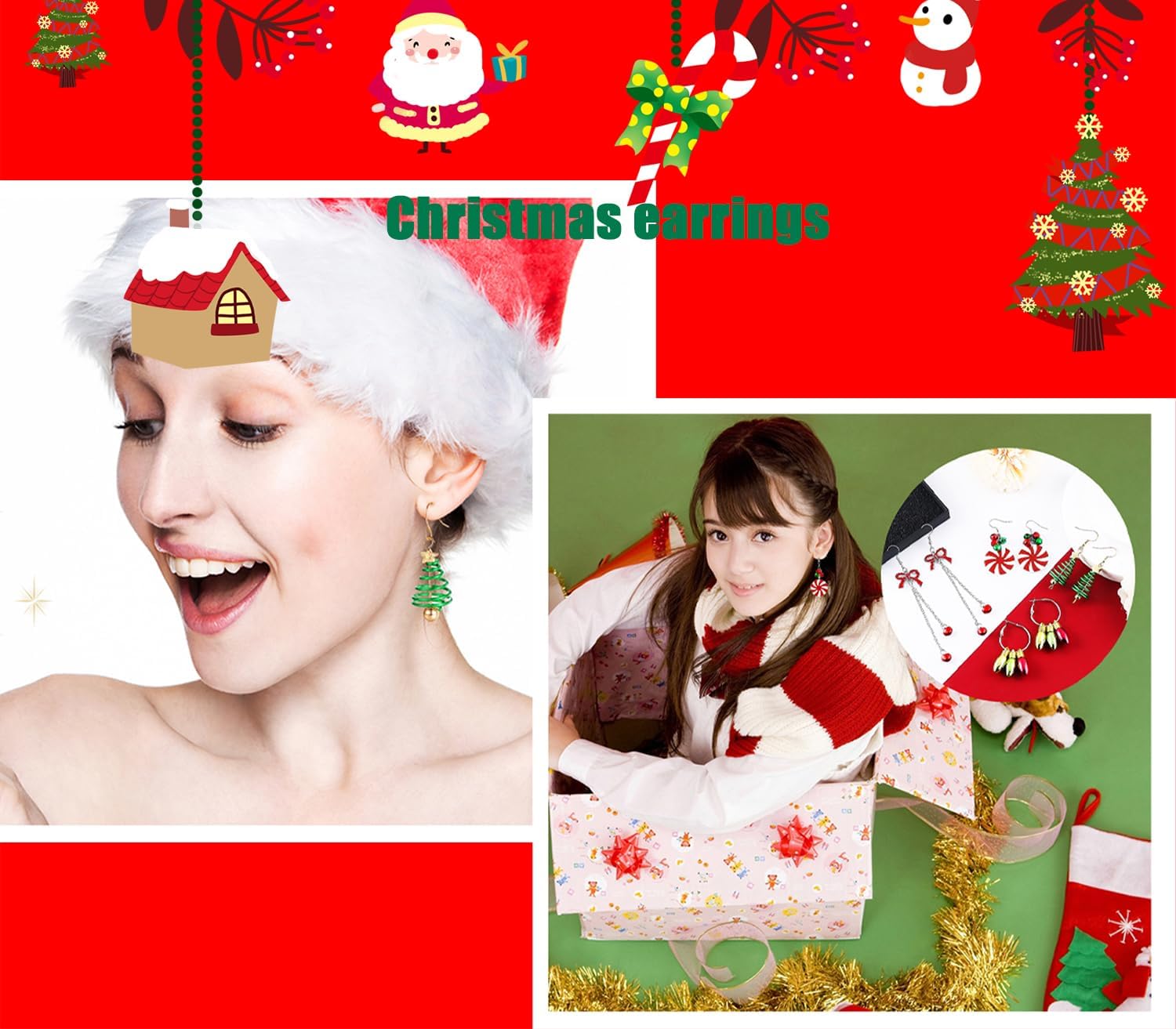 4 Pairs Christmas Earrings Set for women Christmas Tree Bow Bell Light Bulbs Hoop Earrings Christmas Holiday Party Jewellery - Image 2