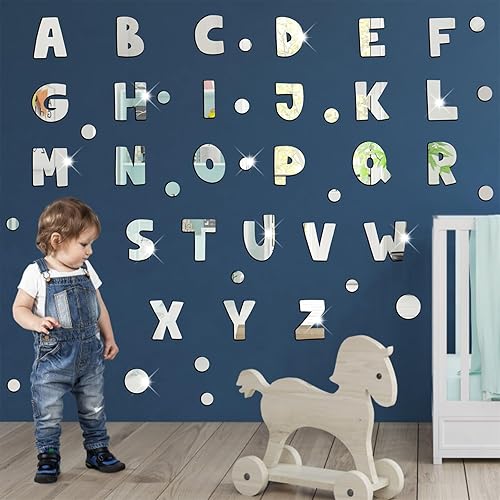 Adhesivo acrílico para pared de espejo, letras del alfabeto, decoración de pared de espejo para dormitorio de niños, sala de estar, calcomanías de