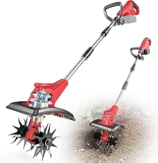 Cordless Tiller Cultivator Compatible with Milwaukee 18V Battery, Tiller for Gardening 360RPM Electric Garden Tiller, Brushless Rototiller 9" Width 6.3" Depth for Lawn/Soil Cultivation (No Battery)