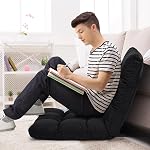 Floor Chair with Back Support, 14-Poistion Adjustable Folding Gaming Chair Recliner, Meditation Chair with Steel Frame, Padded Lazy Sofa Chair for Adults, Kids (Black)