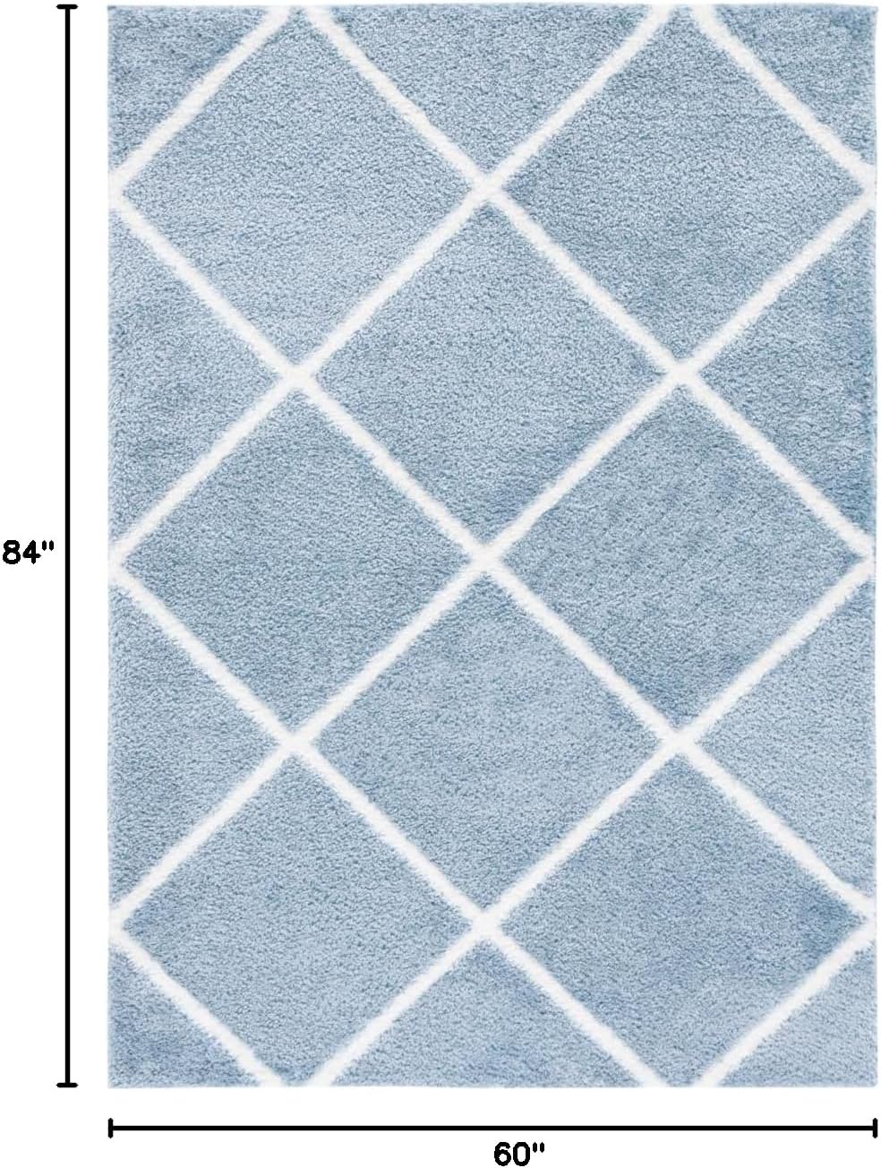 SAFAVIEH Tahoe Shag Collection Area Rug - 5' x 7', Blue & White, Trellis Design, Non-Shedding & Easy Care, 1.2-inch Thick Ideal for High Traffic Areas in Living Room, Bedroom (THO676M)